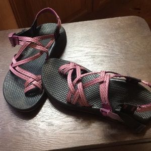 Women’s Chacos, several shades of pink and gray